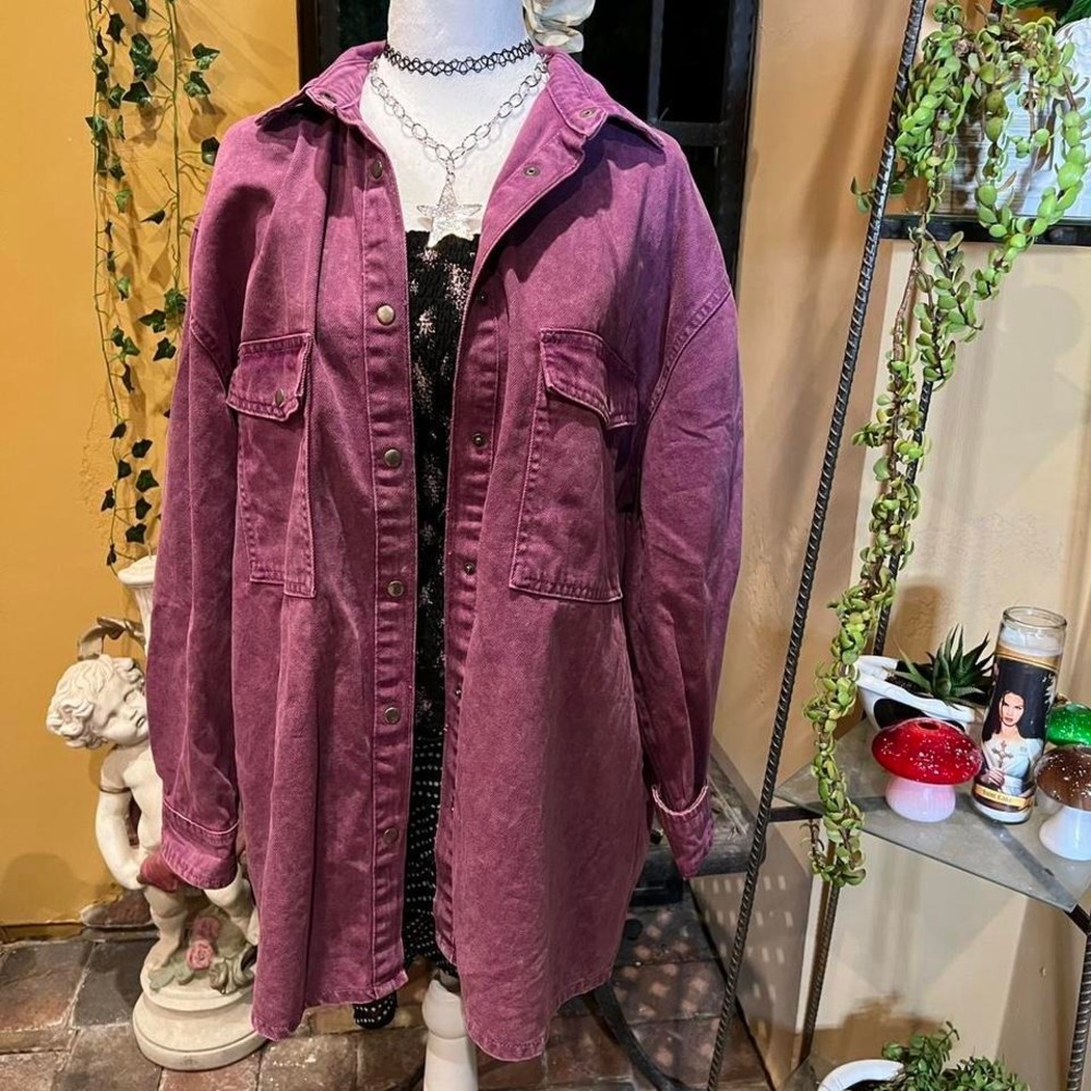 oversized shacket berry acid wash